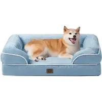 Sonstiges Lit orthopédique pour chien, 91x68 cm, mousse à mémoire de forme, bordure haute, bleu clair, lavable, imperméable, antidérapant