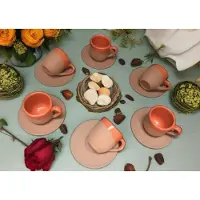 Halay Ensemble de tasses à expresso en céramique, 6 pièces - Tasses avec soucoupes - Fabriqué à la main - Compatible lave-vaisselle