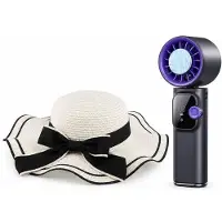 OEM VHV - Ensemble chapeau de soleil et ventilateur - Chapeau de plage blanc pour femmes, à large bord et avec un nœud - Ventilateur à main séparé - Idéal pour la plage, les voyages