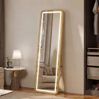 UnboxG Miroir de corps entier , dimensions 150 x 40 cm, éclairage LED, cadre en aluminium doré, verre trempé avec angles arrondis, modèle à poser ou à fixer au mur