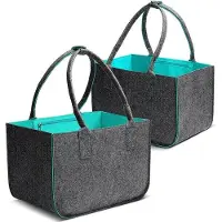 Unyqoos Ensemble de 2 sacs de courses en feutre , 30 litres (40 x 27 x 27 cm), pliables, de couleur gris foncé avec doublure turquoise, capacité de charge d'environ 10 kg