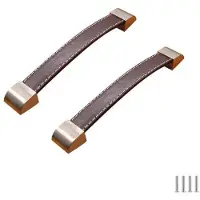 OEM - Poignées en cuir - Poignées de porte vintage - Lot de 2 - Marron - Poignées pour meubles - Accessoires pour meubles - Adaptées pour la cuisine et la chambre