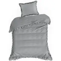 Eurofirany , ensemble de literie en coton, housse de couette gris clair, 140x200 cm, avec volants