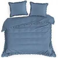 Eurofirany Parure de lit en coton, dimensions 160x200 cm, couleur bleu marine, linge de lit avec volants, articles de décoration