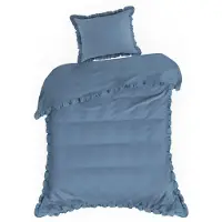 Eurofirany Ensemble de literie , comprenant un drap-housse, une housse de couette et des taies d'oreiller, en coton, de dimensions 140x200 cm, de couleur bleu marine et orné de volants