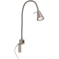 Unyqoos Lampe de lecture LED , flexible, 50 cm – finition nickel mat, lumière blanc chaud 3000 K, 4,7 W, interrupteur sur le corps de la lampe, 20 000 heures.