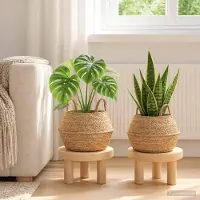 Prolenta Maison Exclusive - Jardinières avec poignées, lot de 2. Naturel, diamètre 32 cm, hauteur 32 cm