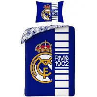 Real Madrid Parure de lit , 140x200 cm + 70x90 cm, 100% coton, couleur bleue, référence REB80207BL, produit sous licence officielle