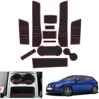 OEM Tapis en plastique pour Seat Leon MK3 5F FR ST de 2017 à 2019 - Protège l'accoudoir, les porte-gobelets et la boîte à gants (rouge)