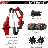 StarTech.com Fraise rotative électrique pour le sol - Cultivateur sans balais - 1600 W - Fonctionnement sur batterie - Pliable - 2 batteries - Pour ameublir le sol