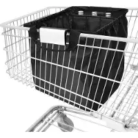 Unyqoos Sac pliable avec compartiment isotherme et supports pour bouteilles (3 x 1,5 l) – Sac à suspendre pour chariot de courses, poche à pièces, fenêtre transparente, 54 x 35 x 39 cm, noir
