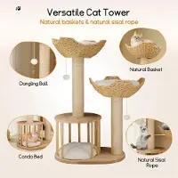 StarTech.com Katzenbaum - Arbre à chat en 3 étages - Paniers douillets - Poteaux à gratter en sisal - 60x40x99 cm - Centre d'activité d'intérieur - Bois naturel, couleur blanche