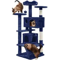 Yaheetech , arbre à chat de 139 cm, grand et stable, avec 2 cachettes, couleur bleu marine