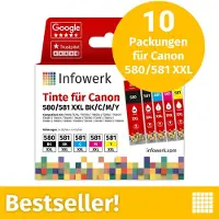 Infowerk NOUVEAU : Cartouches d'encre pour Canon 580/581 XXL, multipack (BK/BK/C/M/Y), 10 pièces