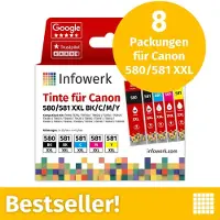 Infowerk NOUVEAU : Cartouches d'encre pour Canon 580/581 XXL, multipack (BK/BK/C/M/Y), 8 pièces