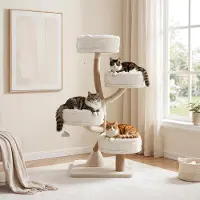 Costway , arbre à chat de 132 cm, avec 4 plateformes amovibles, 2 jouets suspendus avec clochettes et des poteaux à gratter en jute, idéal pour grimper et jouer