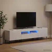Prolenta Meuble TV LED exclusif, composé de 3 éléments, en bois stratifié blanc brillant