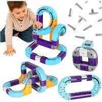Kik Blocs magnétiques de construction, circuit de course pour voitures, 54 pièces
