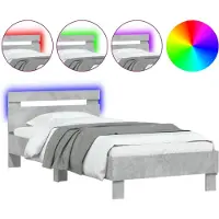 vidaXL Cadre de lit avec tête de lit et lampes LED gris béton 90x200 cm
