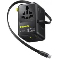 Baseus Adaptateur secteur/chargeur de voyage PicoGo AG11, 45W, 6 en 1, compatible avec les prises EU/UK/US/AU/JP/CN + câble, couleur noire