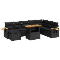 vidaXL Ensemble de salon de jardin 9 pièces avec coussins noir poly rotin