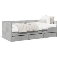 DKD Home Decor Lit de jour avec tiroirs gris béton 90x200 cm bois composite