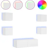 vidaXL Meuble TV 5 pièces avec lampes LED blanc