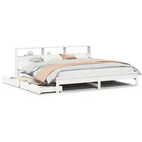 vidaXL Lit en bois massif avec étagère sans matelas blanc 180x200 cm pin