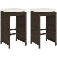 vidaXL Tabouret de bar de jardin avec coussin 2 pcs. Marron Poly rotin