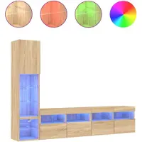 vidaXL Meuble-paroi 4 pièces avec éclairage LED Chêne Sonoma Matériau dérivé du bois