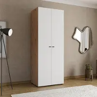 Dmora Garde-robe Pomar - 2 Portes, 79x208h cm Blanc Mat, Porte-manteaux
