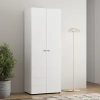 Dmora Pomar - Armoire 2 Portes, 79x208h cm Blanc Mat, Porte-manteaux