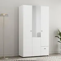 Dmora Serram - Garde-robe 3 Portes, 117x52 cm Blanc Mat, Portemanteau