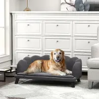 SUGIFT Canapé pour chien avec dossier, housse lavable, adapté aux chiens de taille moyenne jusqu'à 25 kg, couleur gris foncé | 98,5 x 60,5 x 35,5 cm | Pieds en bois massif