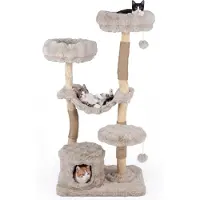 Costway Arbre à gratter , 147 cm, avec cachette, hamac, 3 plateformes, poteaux à gratter et 2 boules en peluche. Tour pour chat multi-étages en bois massif