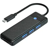 ORICO PAPW3AT-U3 noir / concentrateur USB / 3 ports USB-A 3.0 / lecteur de cartes microSD/SD / câble de (USB-C, 3 ports), Station d’accueil + hub USB, Noir