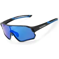 RockBros Garçons, Lunettes de sport, 14110009001 lunettes de vélo polarisées pour enfants 8-14 ans - noir et bleu (Bleu, Noir, Bleu, Noir), Noir, Bleu