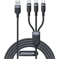 JOYROOM Câble 3 en 1 S-A18, USB-A - Lightning, USB-C, micro USB, 1,2 m, noir