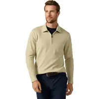 Hackett pour homme. HM5800134 sweat polo à fermeture éclair et logo waffle beige (M), Casuel, Polyester, Manche longue