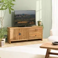 Macabane SANDY - Meuble TV 2 tiroirs 2 portes, longueur 155cm bois pin recyclé SANDY