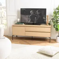 Macabane MAXENDRE - Meuble TV naturel 1 porte 2 tiroirs pieds métal noir MAXENDRE