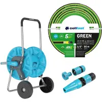 Cellfast Tuyau de jardin Aluplus 1/2" de 60 mètres + Tuyau de jardin Green ATS2 1/2" de 50 mètres + Kit comprenant un embout de pulvérisation droit Basic 1/2"