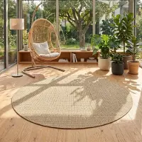 Teppium Tapis Rond Extérieur 120 cm Beige Uni Résistant UV