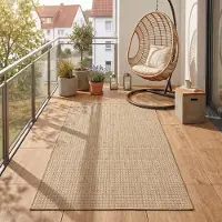 Teppium Tapis Extérieur 80x150 cm Beige Uni Tissage Plat Résistant UV