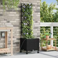 Prolenta Maison Exclusive - Jardinière pour fleurs avec système d'arrosage et roues, en plastique noir (PP)