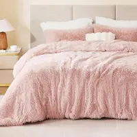 Merkloos Ensemble de couette en peluche, 220 x 240 cm, couleur rose pâle, idéal pour l'hiver