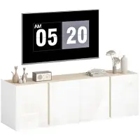 StarTech.com Meuble TV bas - Meuble TV avec 4 portes à fermeture douce - Étagère réglable - Passage de câbles - 135 x 38 x 45 cm - Vert armée