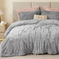 OEM Ensemble de literie hivernale 200x220 cm, en polaire, en flanelle, couleur gris clair, comprenant 2 taies d'oreiller
