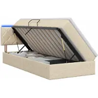 Syfax Lit de relaxation LED avec matelas, couleur crème, dimensions 90 x 200 cm, revêtement en tissu
