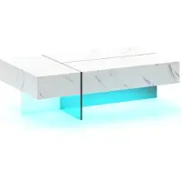 Northix Table basse LED à 3 tiroirs, blanc brillant